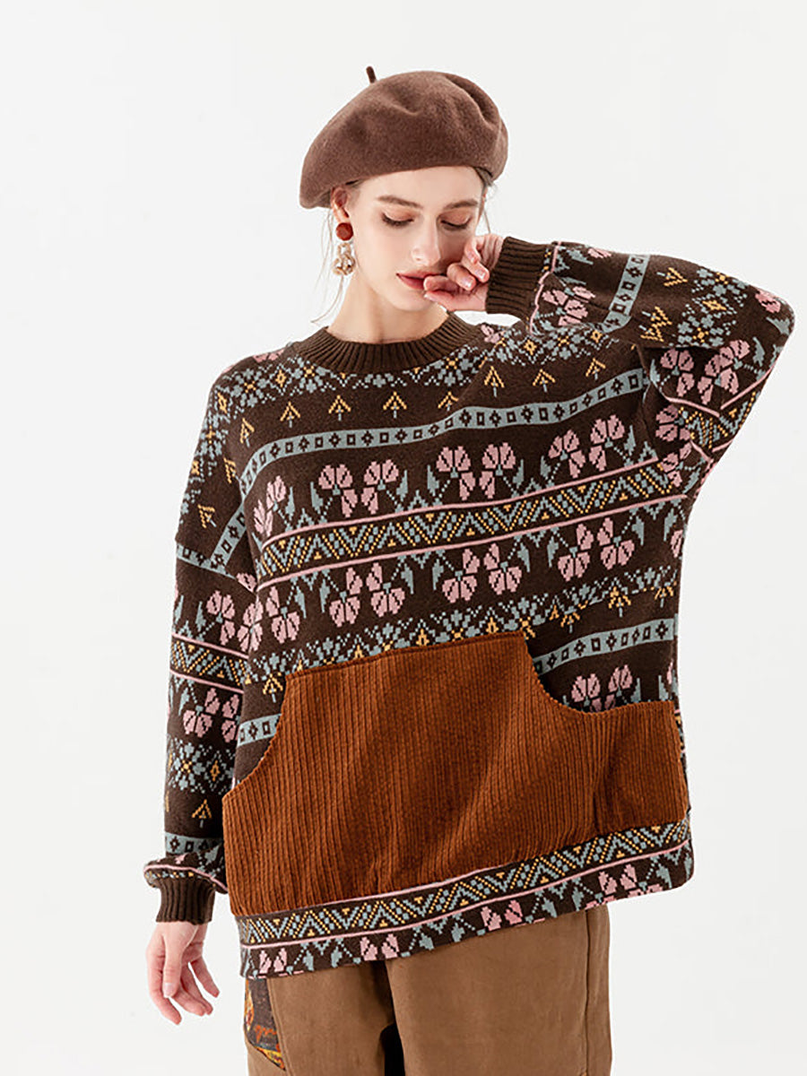 Maglione vintage con tasca geometrica lavorata a maglia