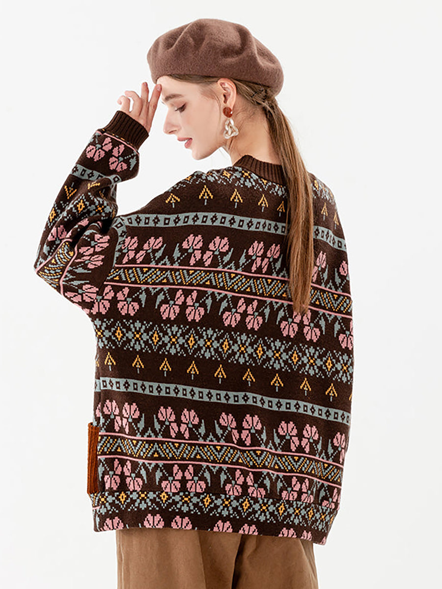 Maglione vintage con tasca geometrica lavorata a maglia