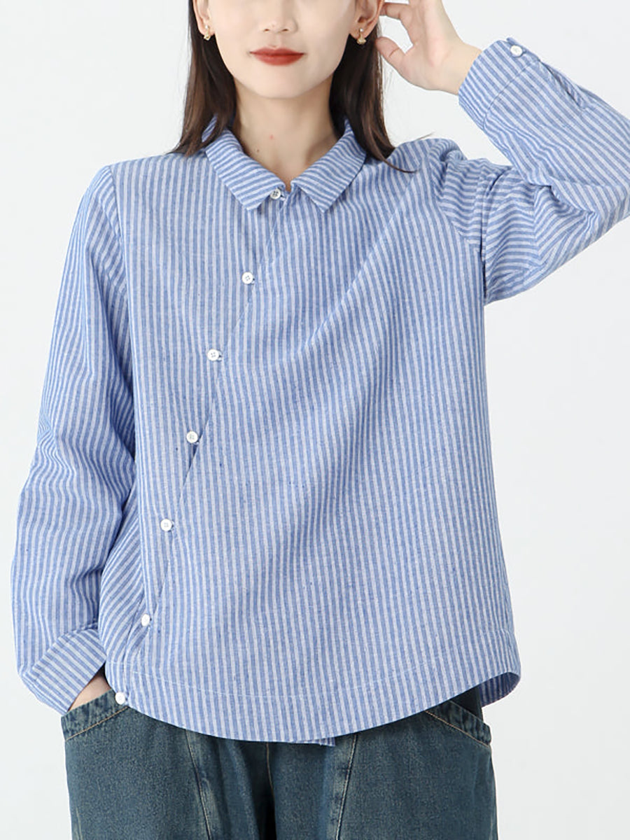 Camicia a maniche lunghe in cotone e lino a righe