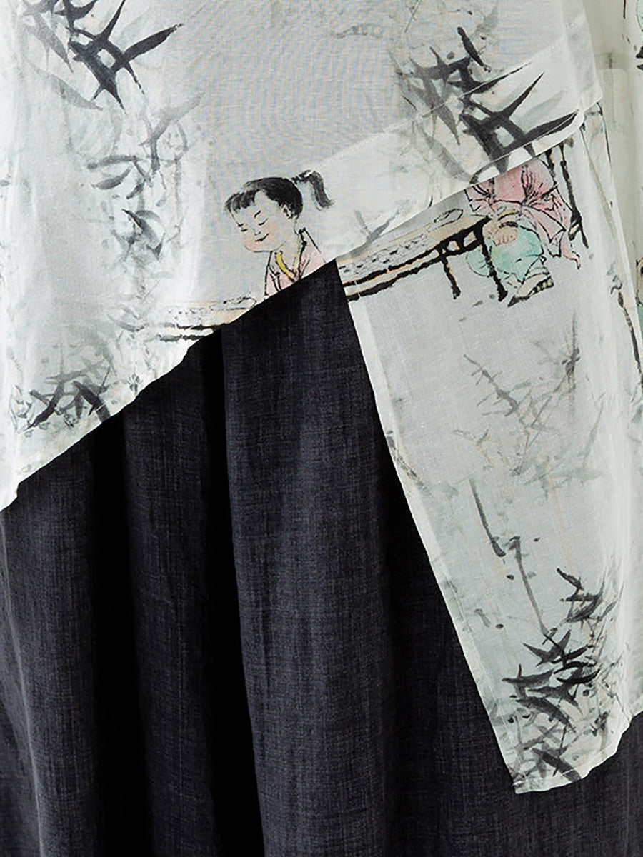 T-shirt irregolare in lino e tencel con scollo a V da donna