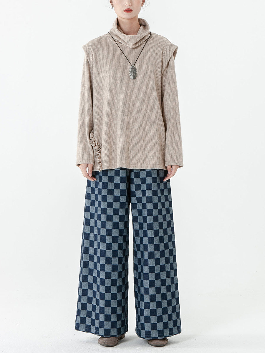 Pull tricoté à manches longues de couleur unie pour femme