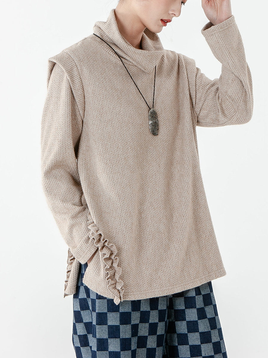 Pull tricoté à manches longues de couleur unie pour femme