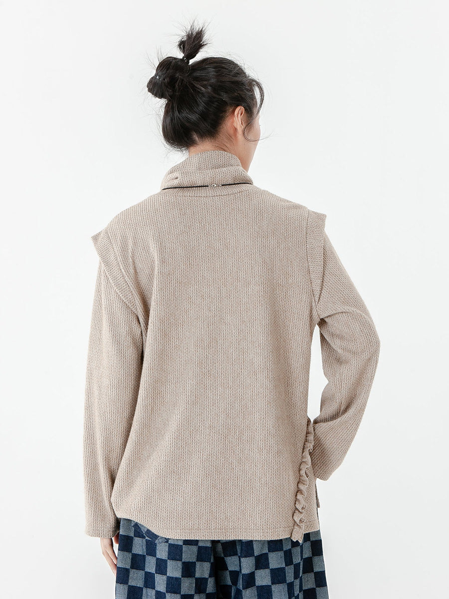 Pull tricoté à manches longues de couleur unie pour femme
