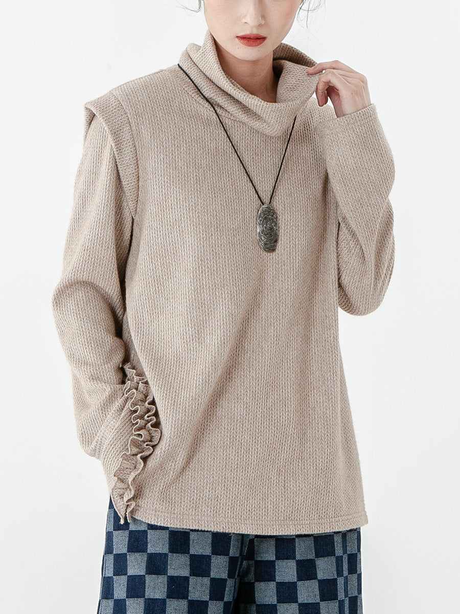 Pull tricoté à manches longues de couleur unie pour femme