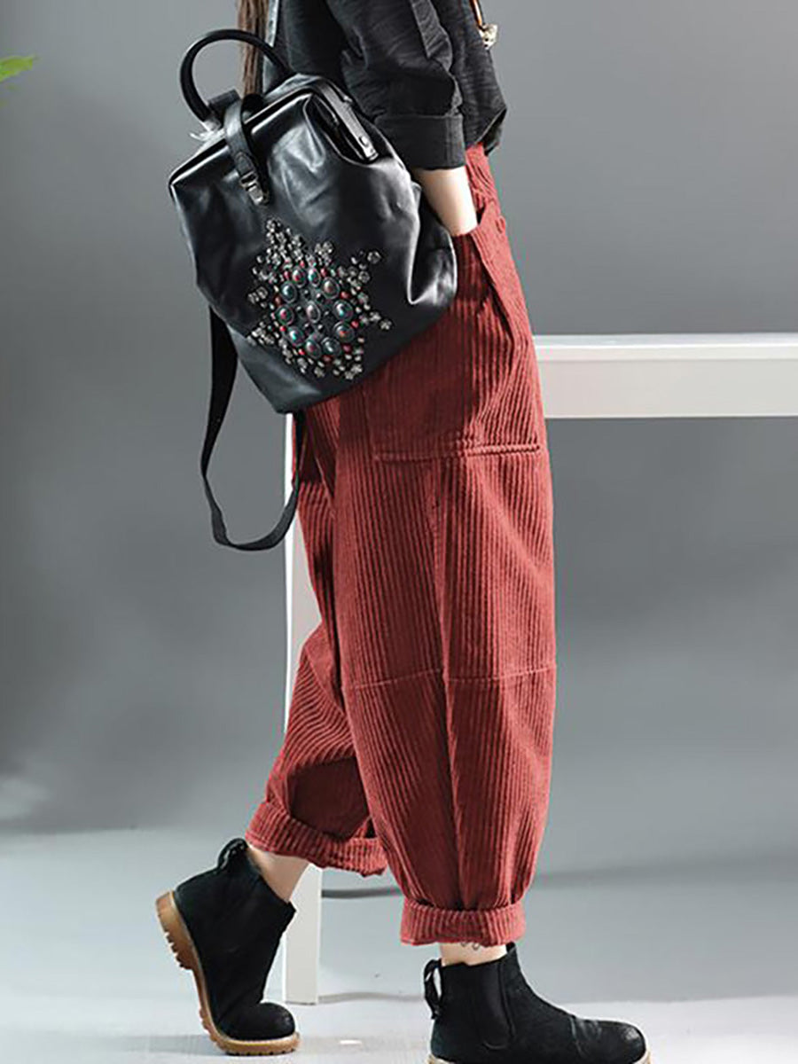 Pantaloni in velluto a coste retrò primaverili tinta unita