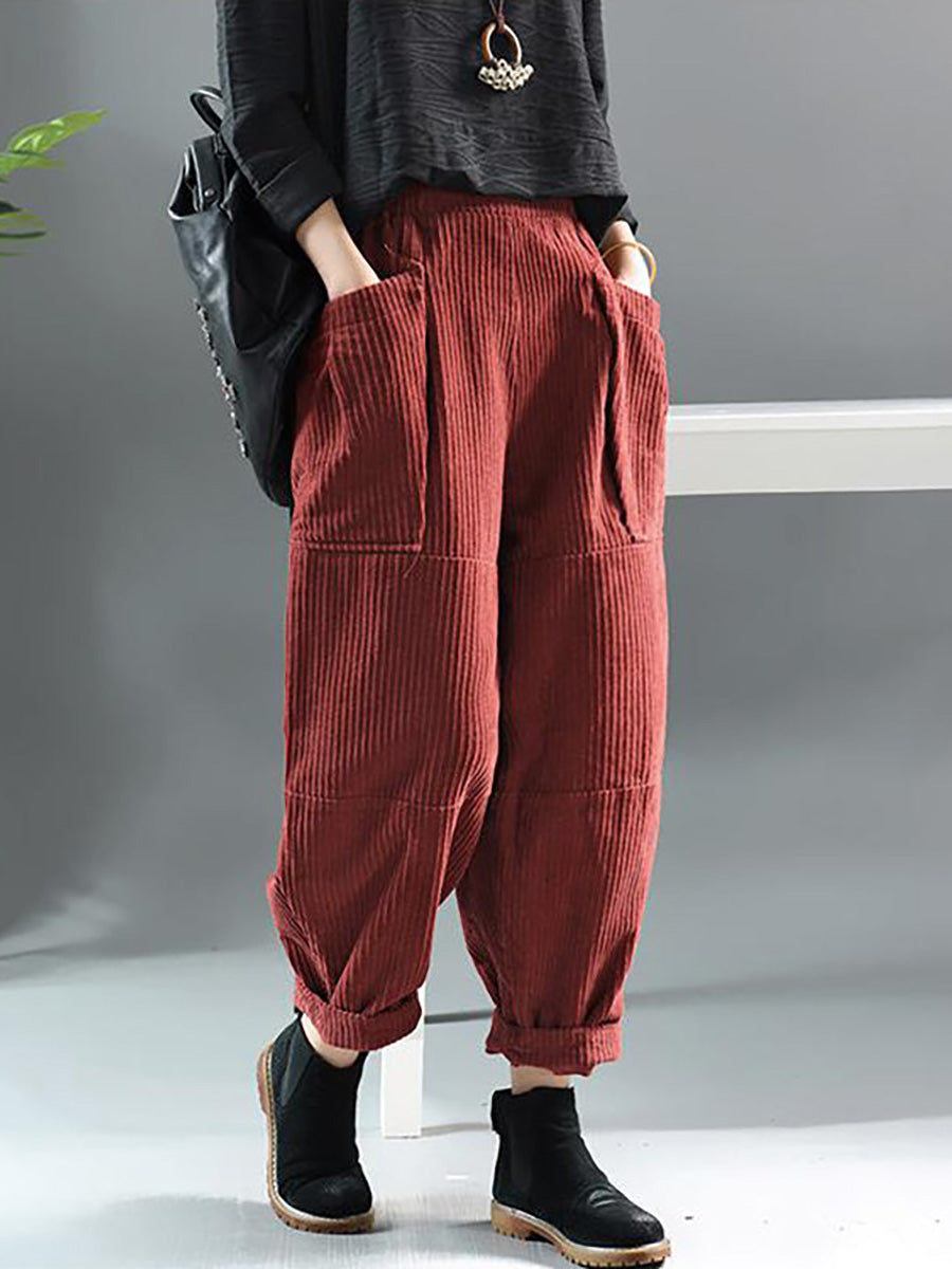 Pantaloni in velluto a coste retrò primaverili tinta unita