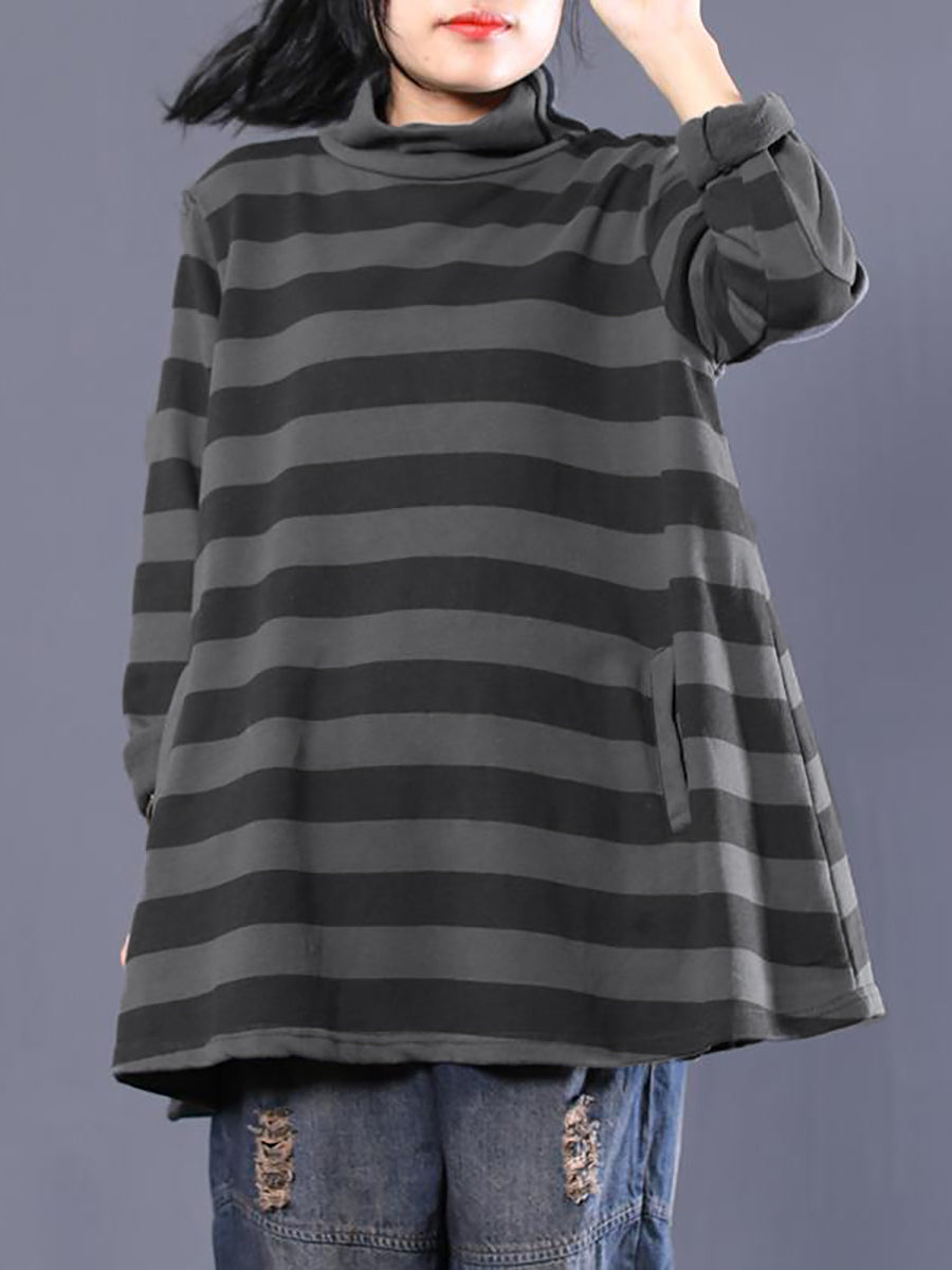 Felpa a collo alto a righe casual da donna