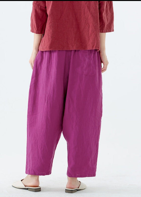 Pantaloni harem estivi in lino tinta unita