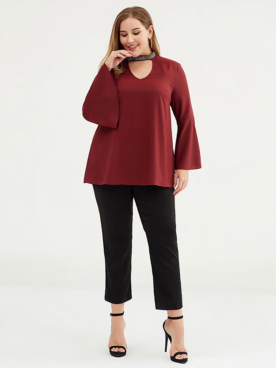 Women 3/4 Flare Sleeve Solid Color Tshirt
