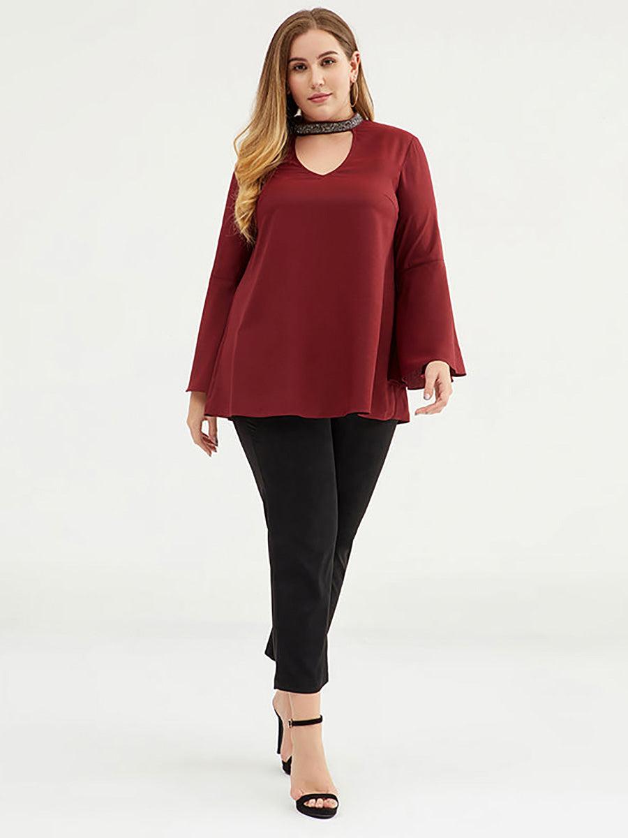 Women 3/4 Flare Sleeve Solid Color Tshirt