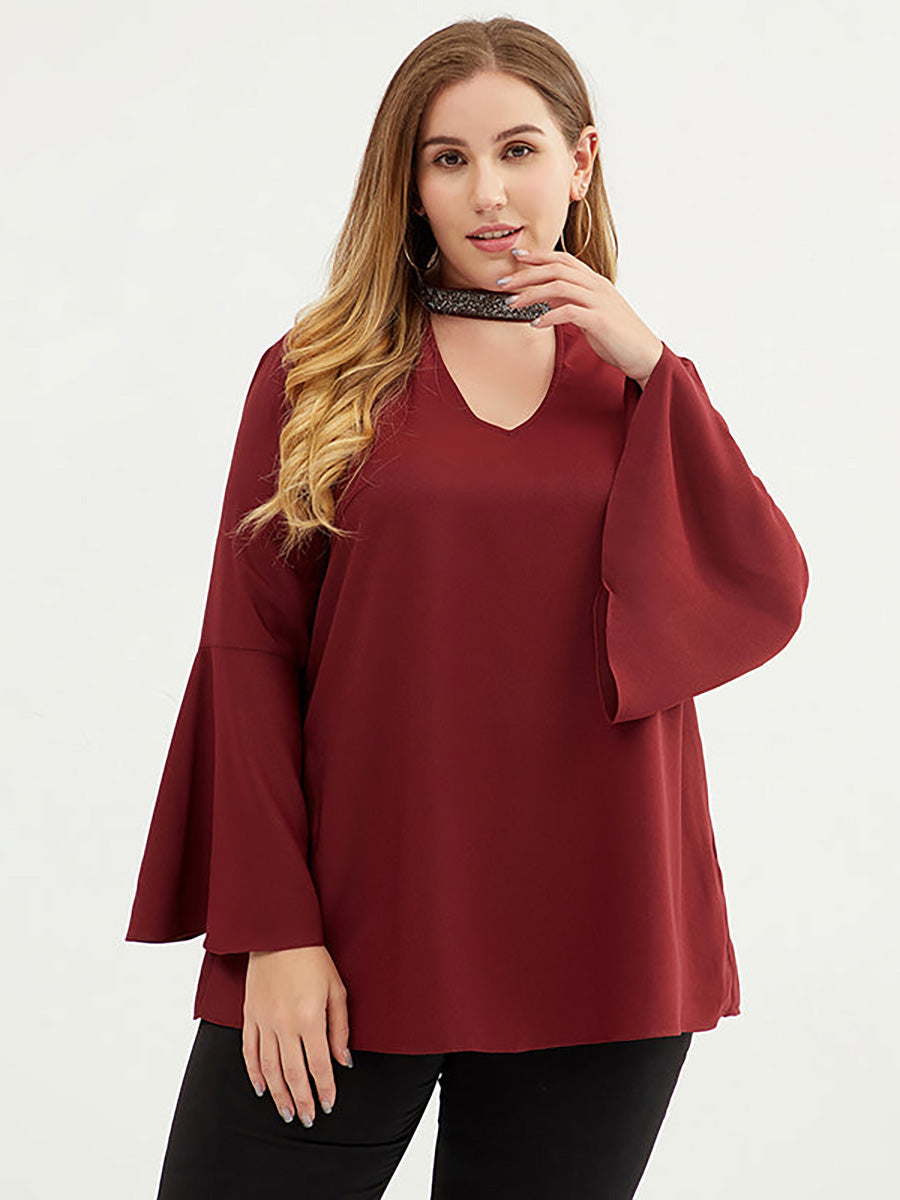 Women 3/4 Flare Sleeve Solid Color Tshirt