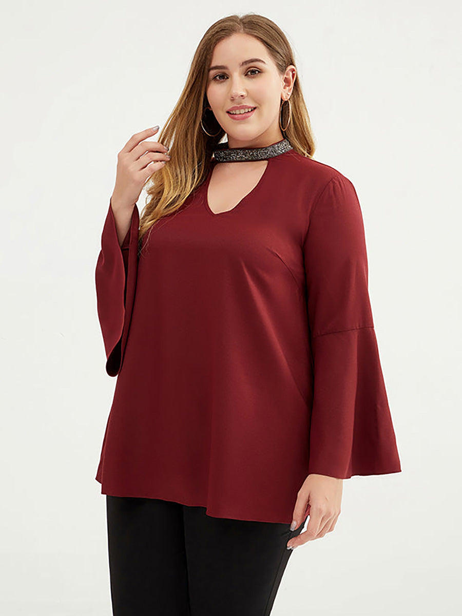 Women 3/4 Flare Sleeve Solid Color Tshirt