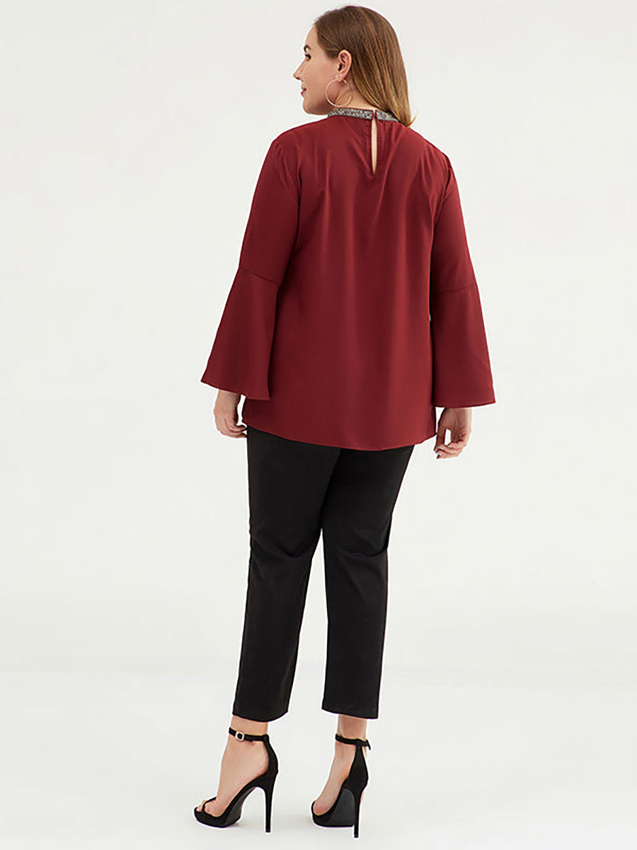 Women 3/4 Flare Sleeve Solid Color Tshirt