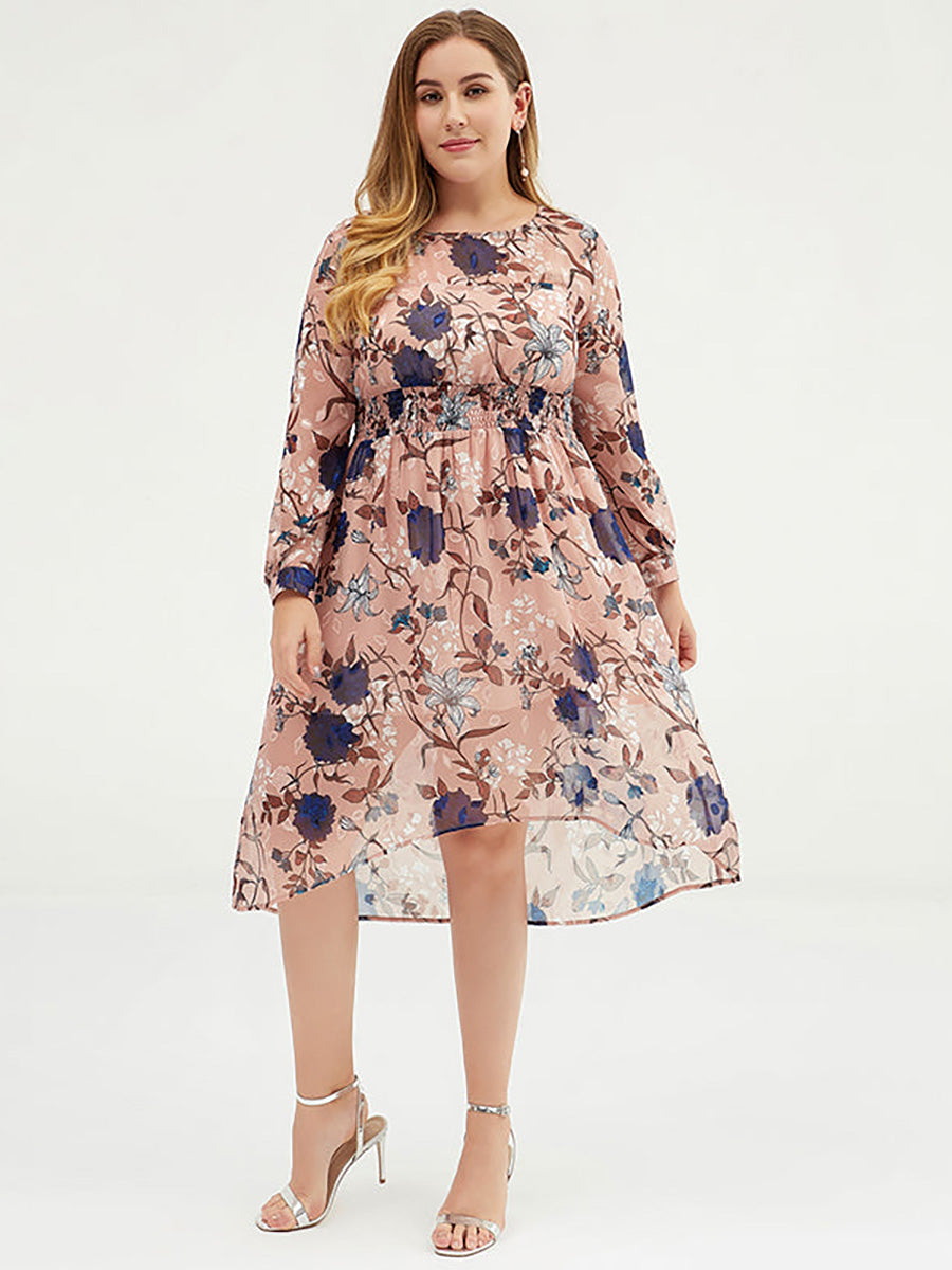 Women Floral Chiffon Midi Dress With Belt
