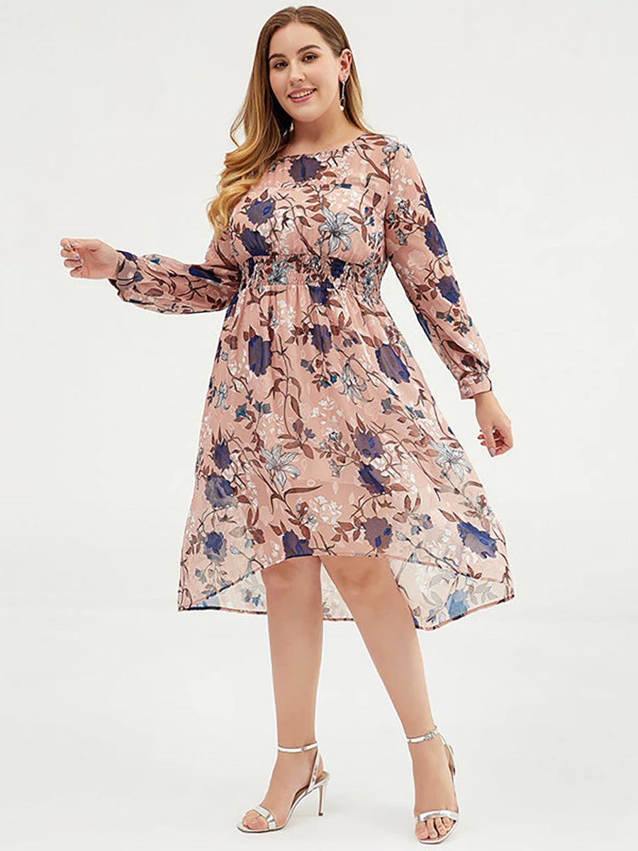 Women Floral Chiffon Midi Dress With Belt