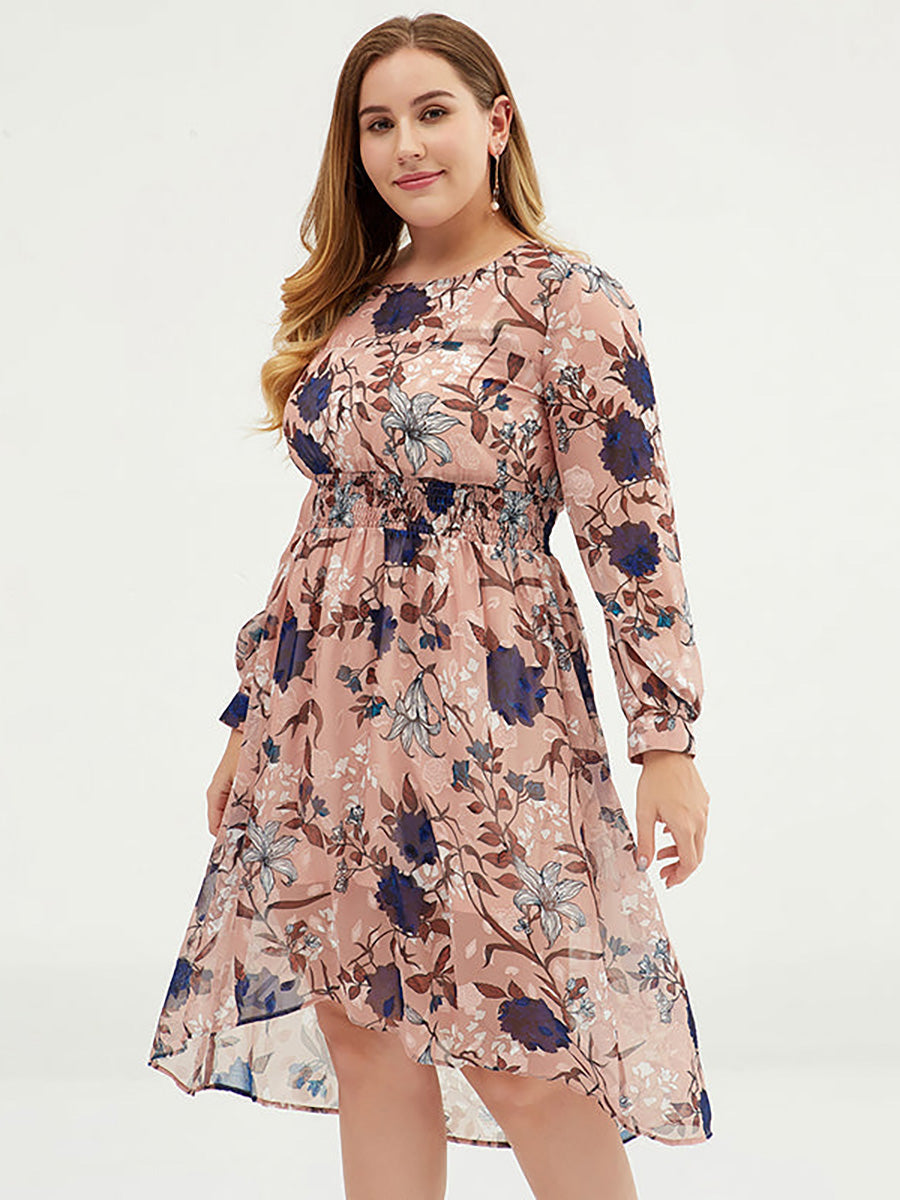 Women Floral Chiffon Midi Dress With Belt