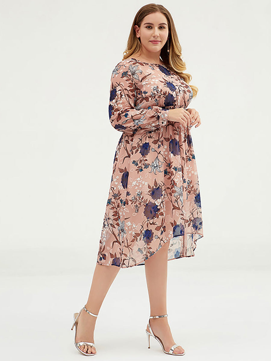 Women Floral Chiffon Midi Dress With Belt