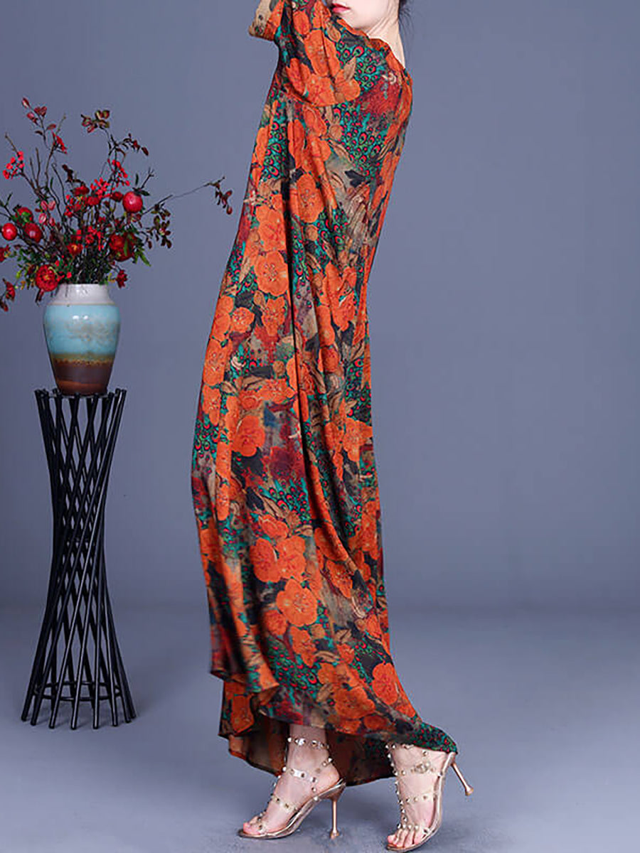 Robe longue décontractée à imprimé floral pour femme, style vintage, irrégulière