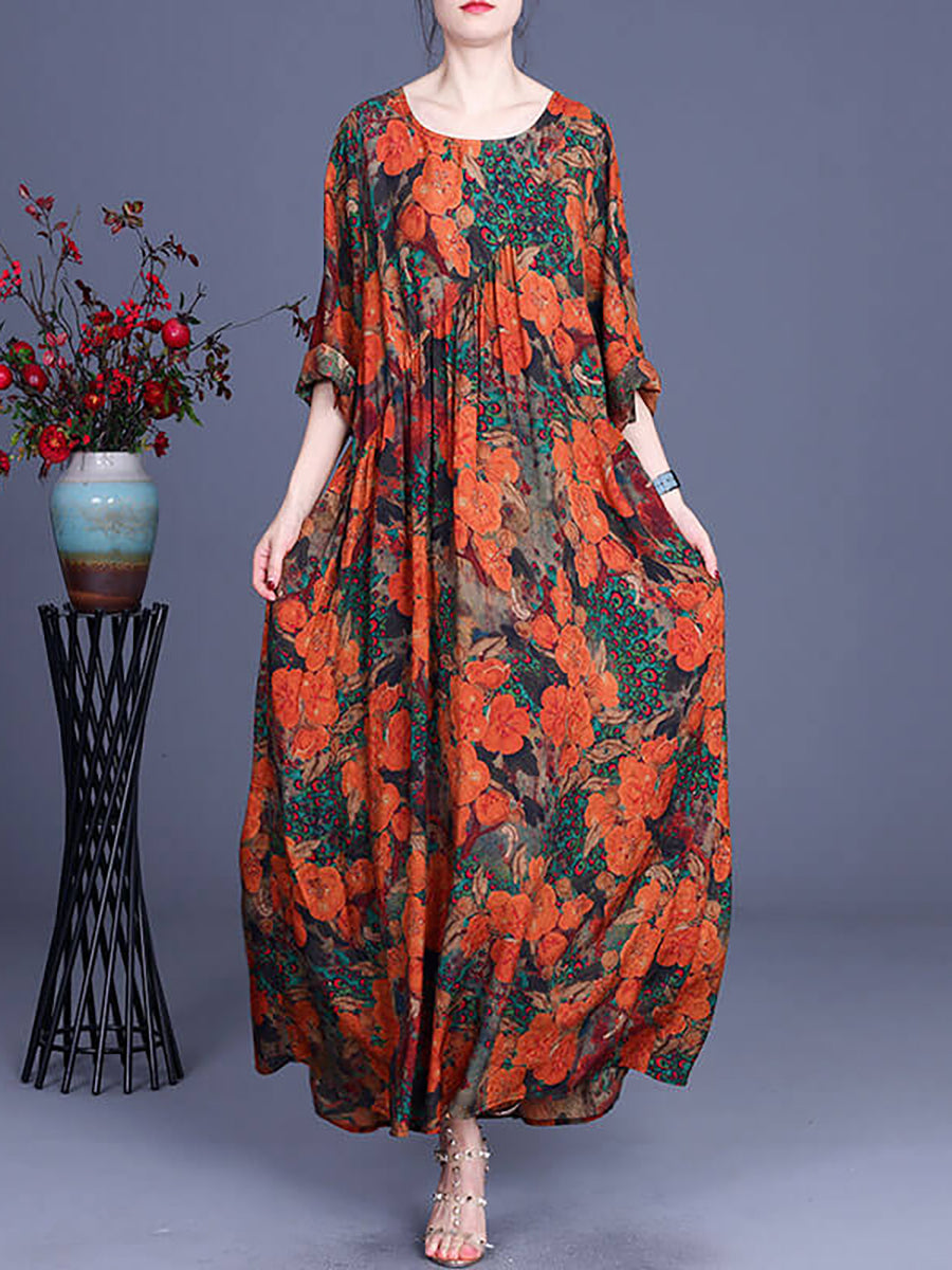 Robe longue décontractée à imprimé floral pour femme, style vintage, irrégulière