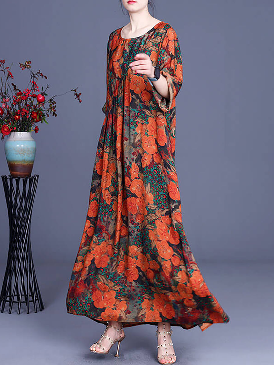 Robe longue décontractée à imprimé floral pour femme, style vintage, irrégulière
