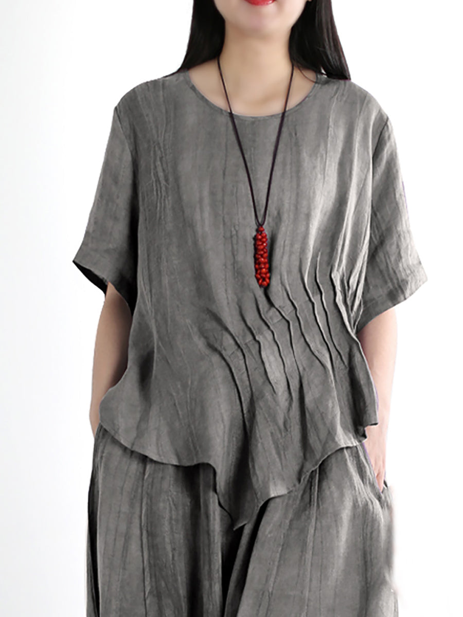 Camicia e pantaloni in lino e cotone tinta unita vintage da donna