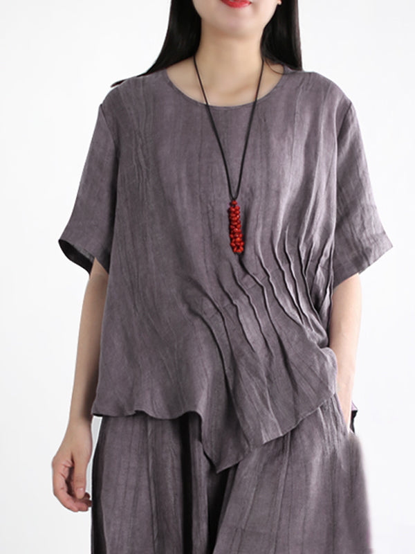 Camicia e pantaloni in lino e cotone tinta unita vintage da donna