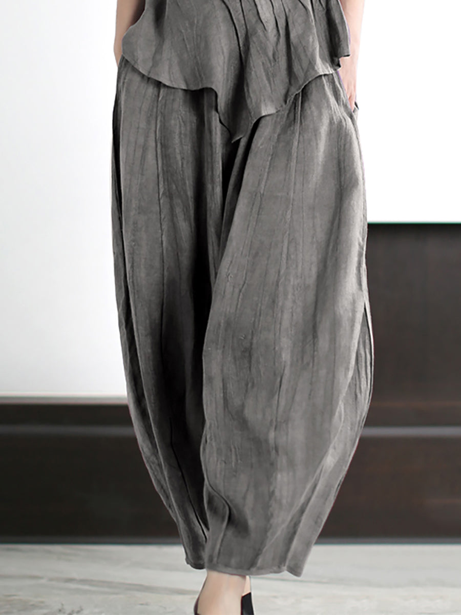 Camicia e pantaloni in lino e cotone tinta unita vintage da donna