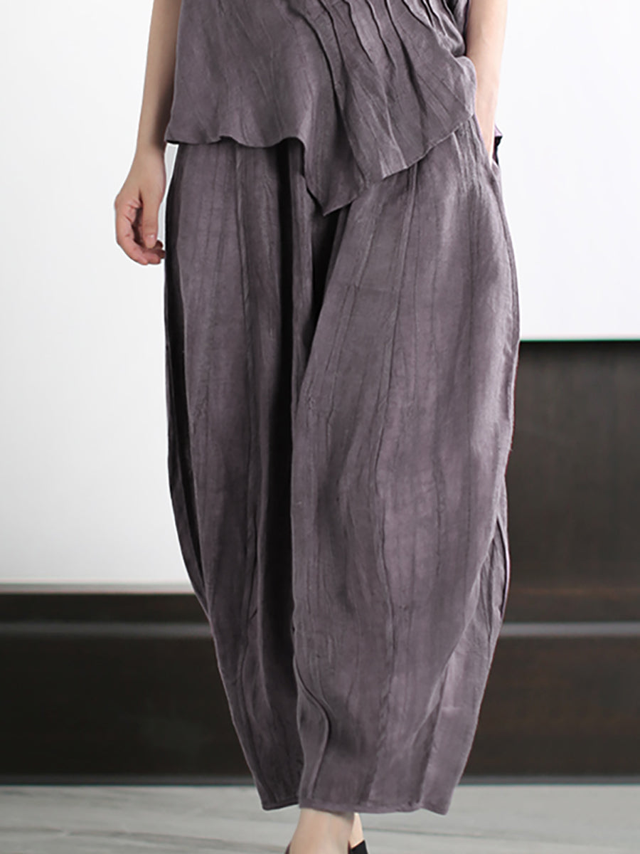 Camicia e pantaloni in lino e cotone tinta unita vintage da donna