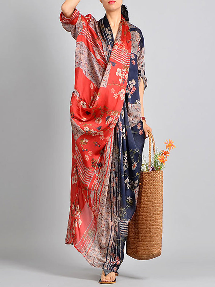 Abito da donna in tencel vintage con stampa floreale intrecciata