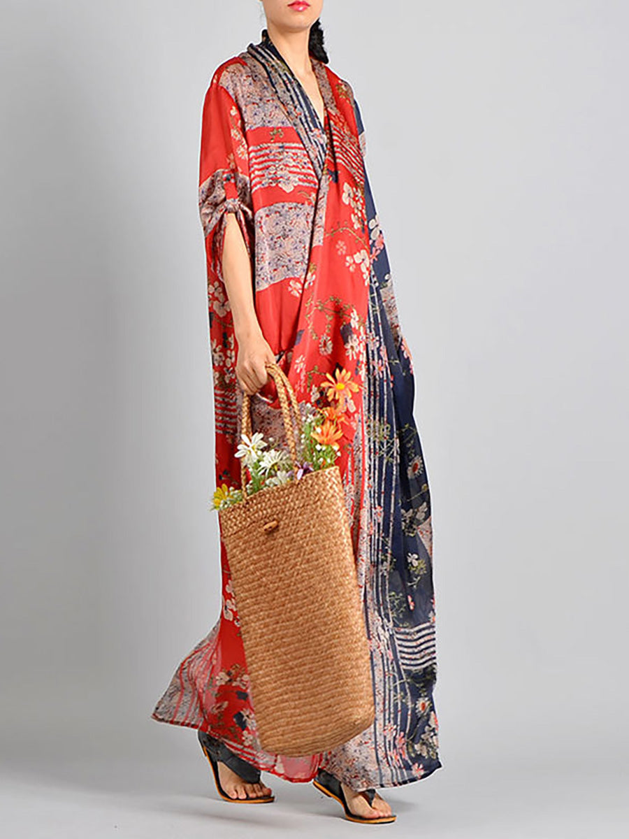 Abito da donna in tencel vintage con stampa floreale intrecciata