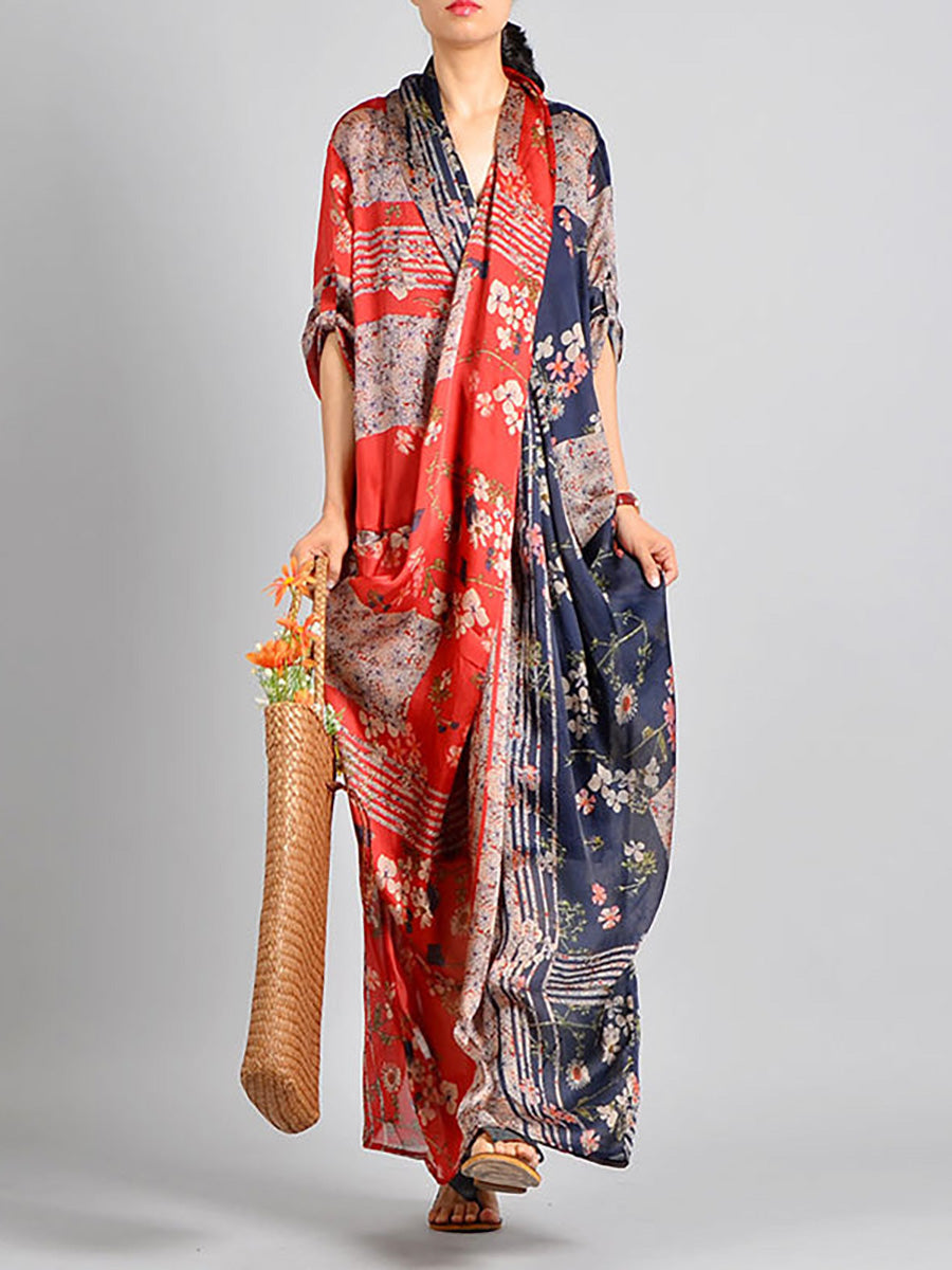 Abito da donna in tencel vintage con stampa floreale intrecciata