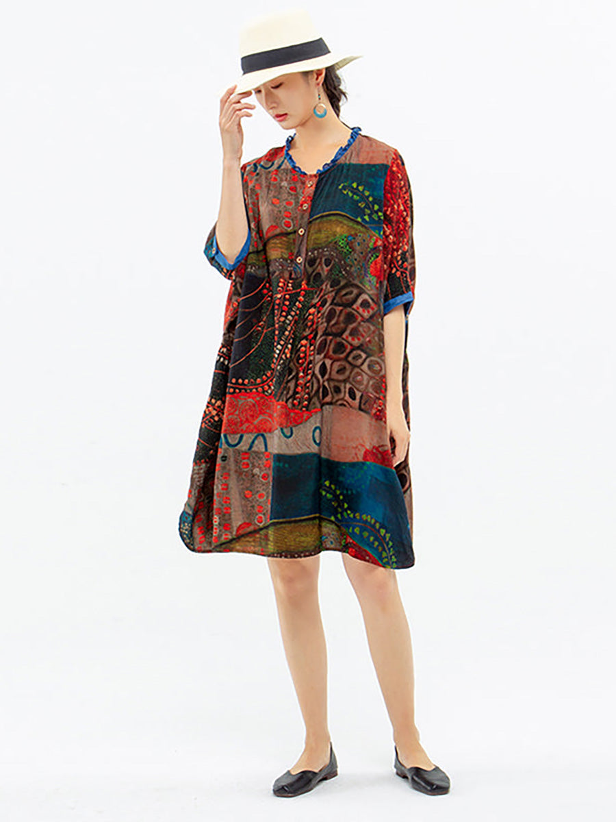 Abito camicia floreale vintage da donna di media lunghezza