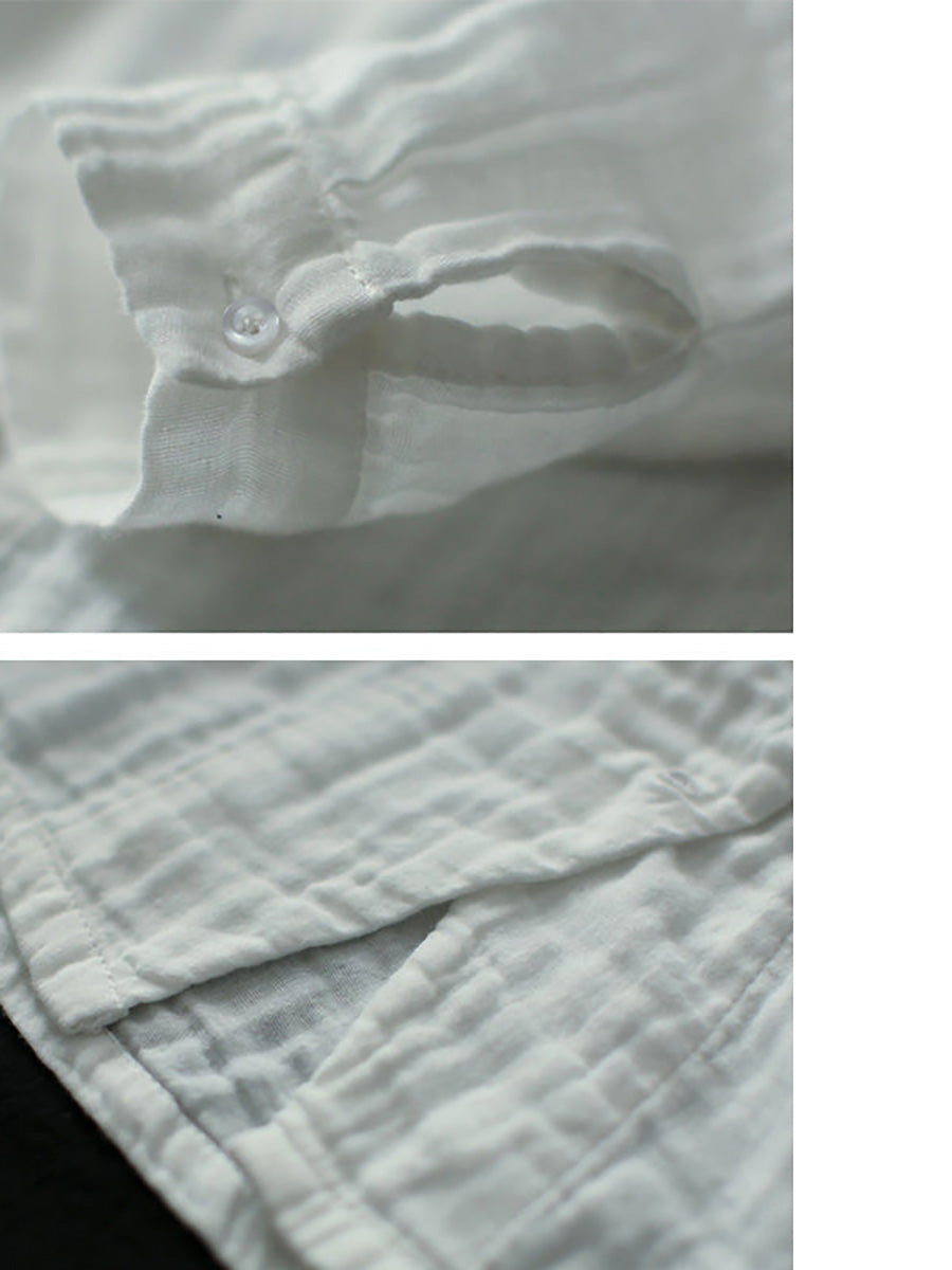 Camicia in cotone a maniche lunghe retrò tinta unita