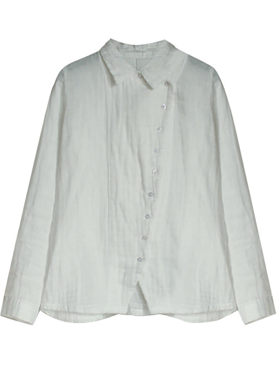 Camicia in cotone a maniche lunghe retrò tinta unita