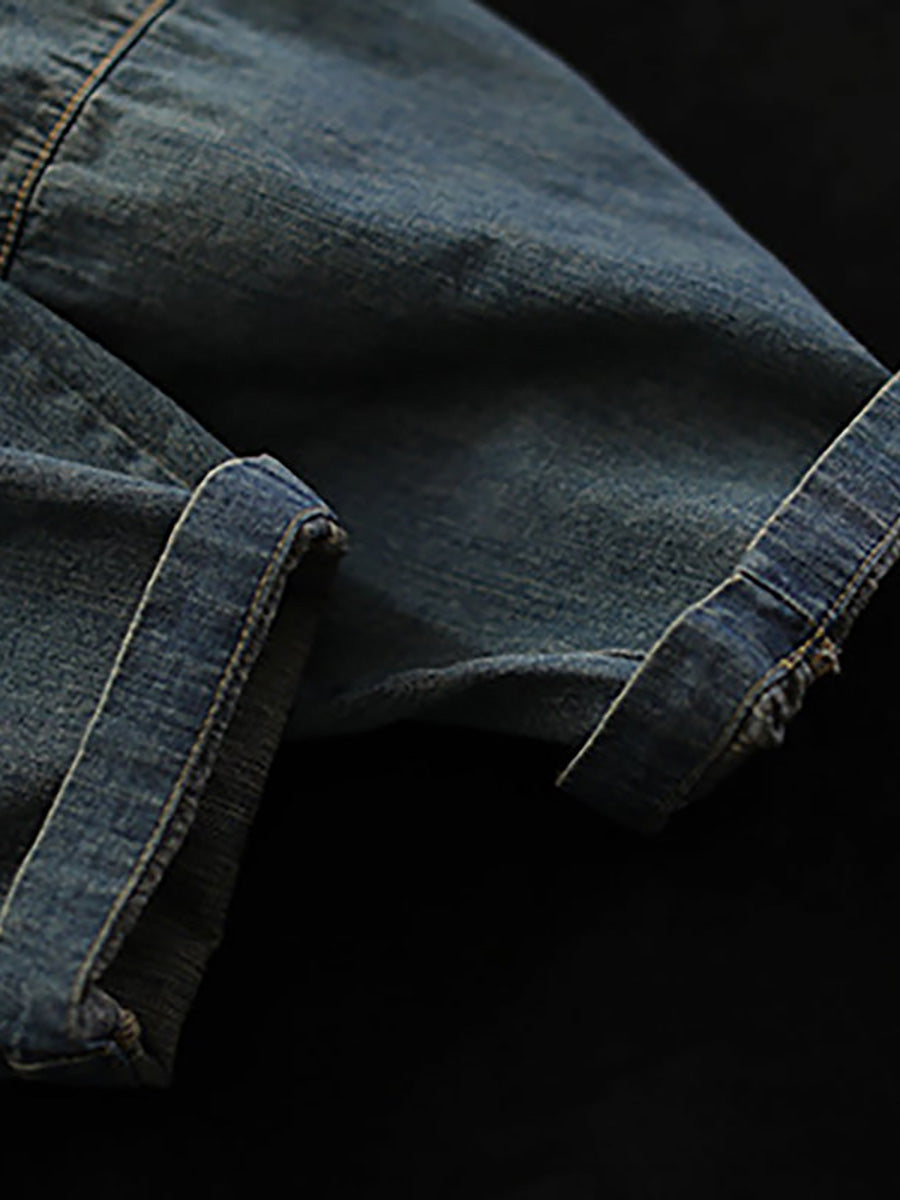 Vintage Loose Elastic Waist Spliced Distressed Denim Jeans