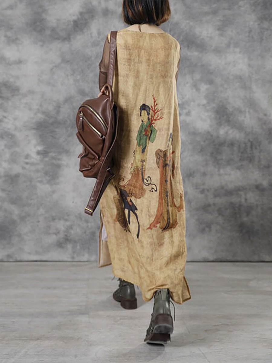 Abito lungo da donna vintage casual con scollo a V