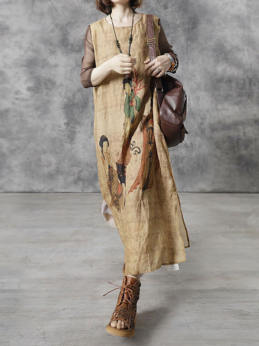 Abito lungo da donna vintage casual con scollo a V