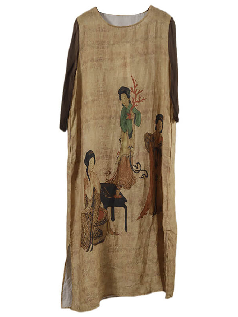 Abito lungo da donna vintage casual con scollo a V
