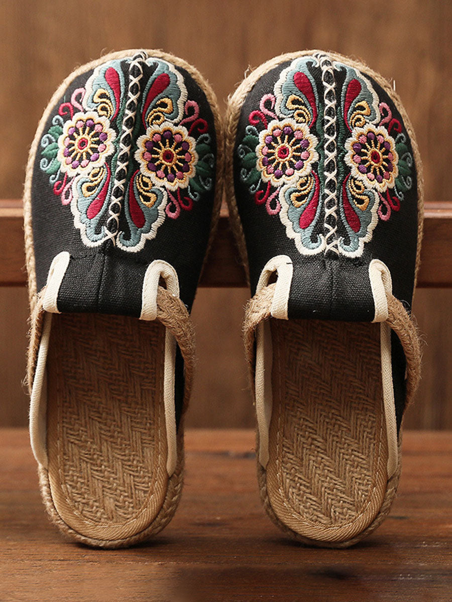 Scarpe casual floreali retrò ricamate da donna