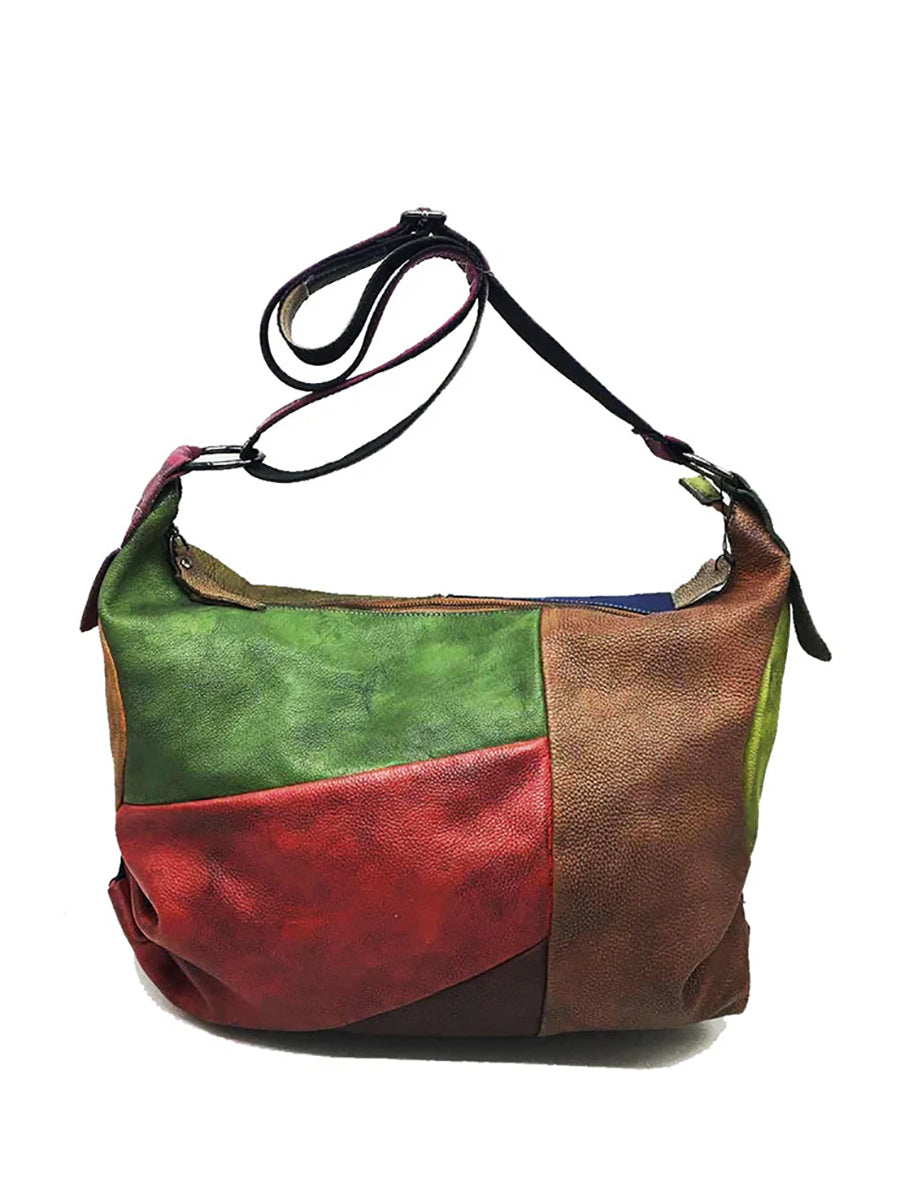 Buykud - Borsa a tracolla in pelle con colori a contrasto retrò