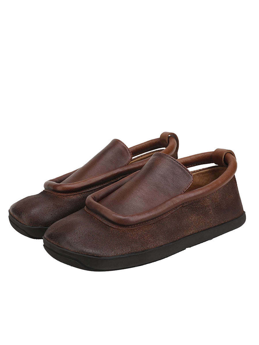 Scarpe da donna in pelle vintage con punta tonda e piatte