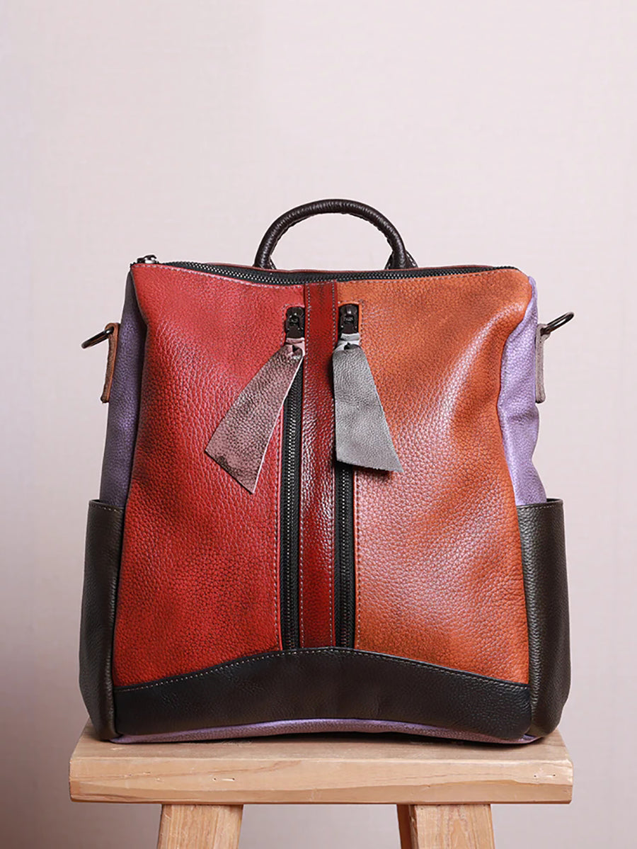 Zaino con cerniera in pelle multicolore da donna