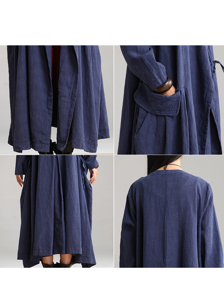 Cappotto lungo e largo autunnale in cotone ramiè da donna