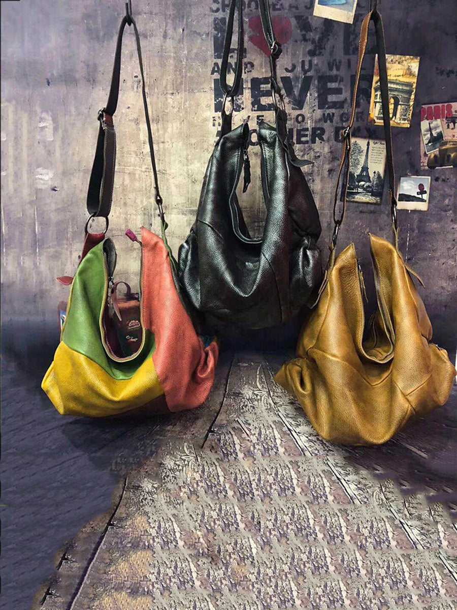 Buykud - Borsa a tracolla in pelle con colori a contrasto retrò