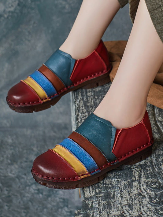 Scarpe basse casual da donna in pelle con inserti color block