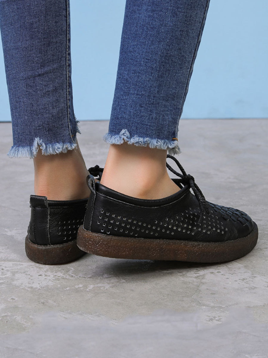 Scarpe basse estive vintage in pelle intrecciata da donna