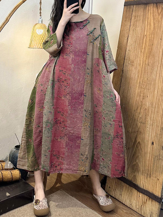 Abito estivo vintage da donna in cotone con fibbia impiombata