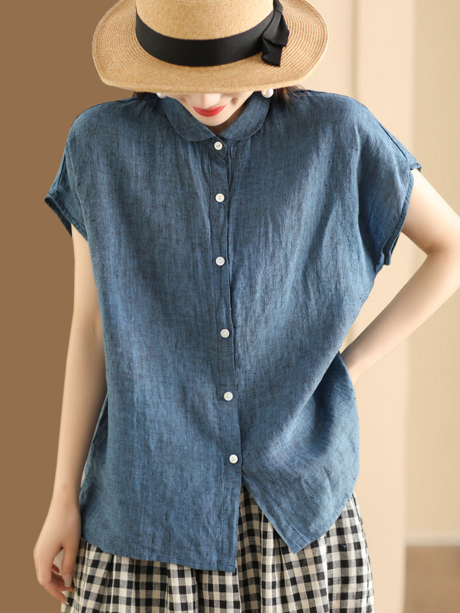 Camicia da donna vintage tinta unita 100% cotone con bottoni
