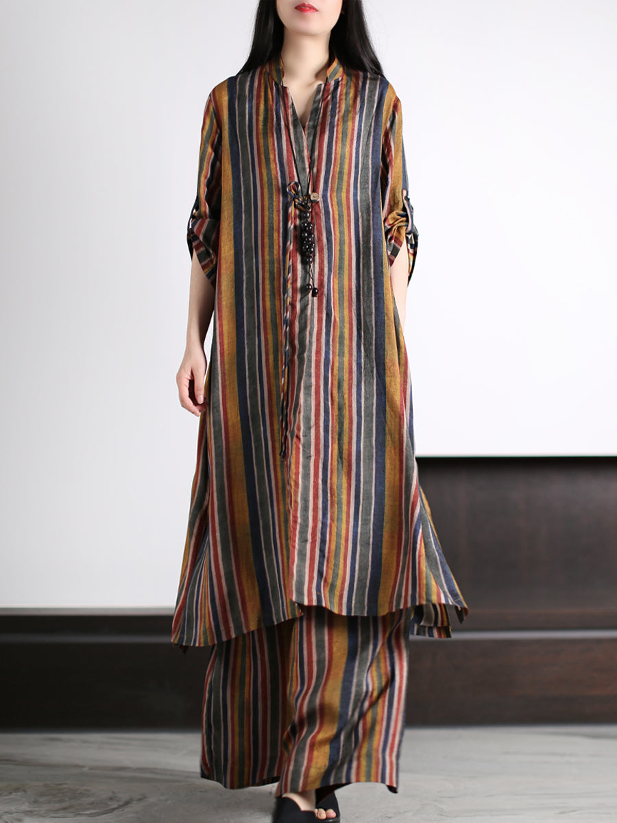 Camicia lunga e larga a righe vintage da donna + pantaloni