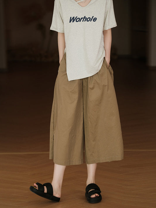 Pantaloni larghi in cotone con tasche tinta unita casual estivi da donna